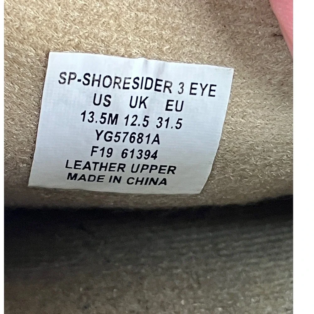 Sperry Top-Sider Shoresider 3 Eye Tan Leather Mesh Boat Shoes YG57681A Kids 13.5